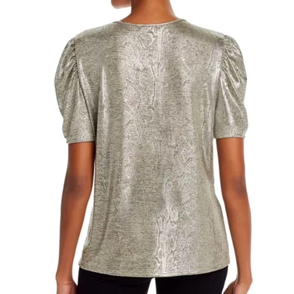Kim & Cami Metallic Snake Skin Puff Sleeve Top - Picture 2 of 3